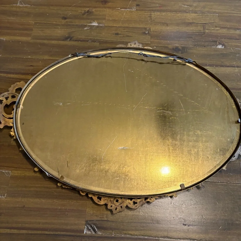 Ornate Victorian Hand Painted Fan In Frame Bubble French Shadow Box Brass Wall